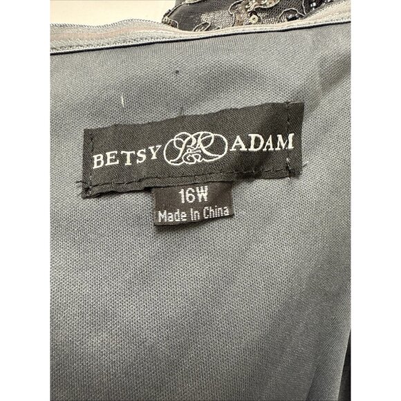 BETSY & ADAM Size 16W Gray Embellished Off The Shoulder Maxi Gown Cocktail Dress - Picture 7 of 9